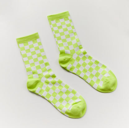 2-Pack Unisex Cotton Checkerboard Crew Socks – Retro Colour Block