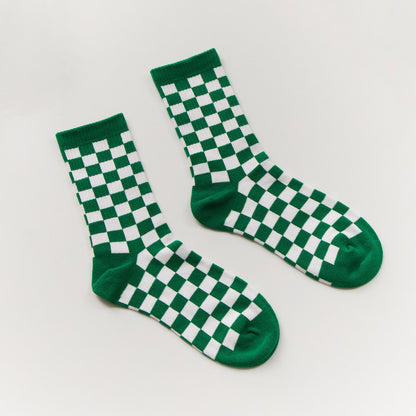 2-Pack Unisex Cotton Checkerboard Crew Socks – Retro Colour Block