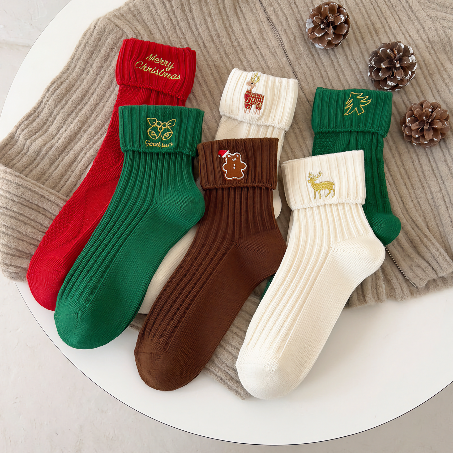 2-Pack Women’s Christmas Socks – Cute Embroidered Cotton