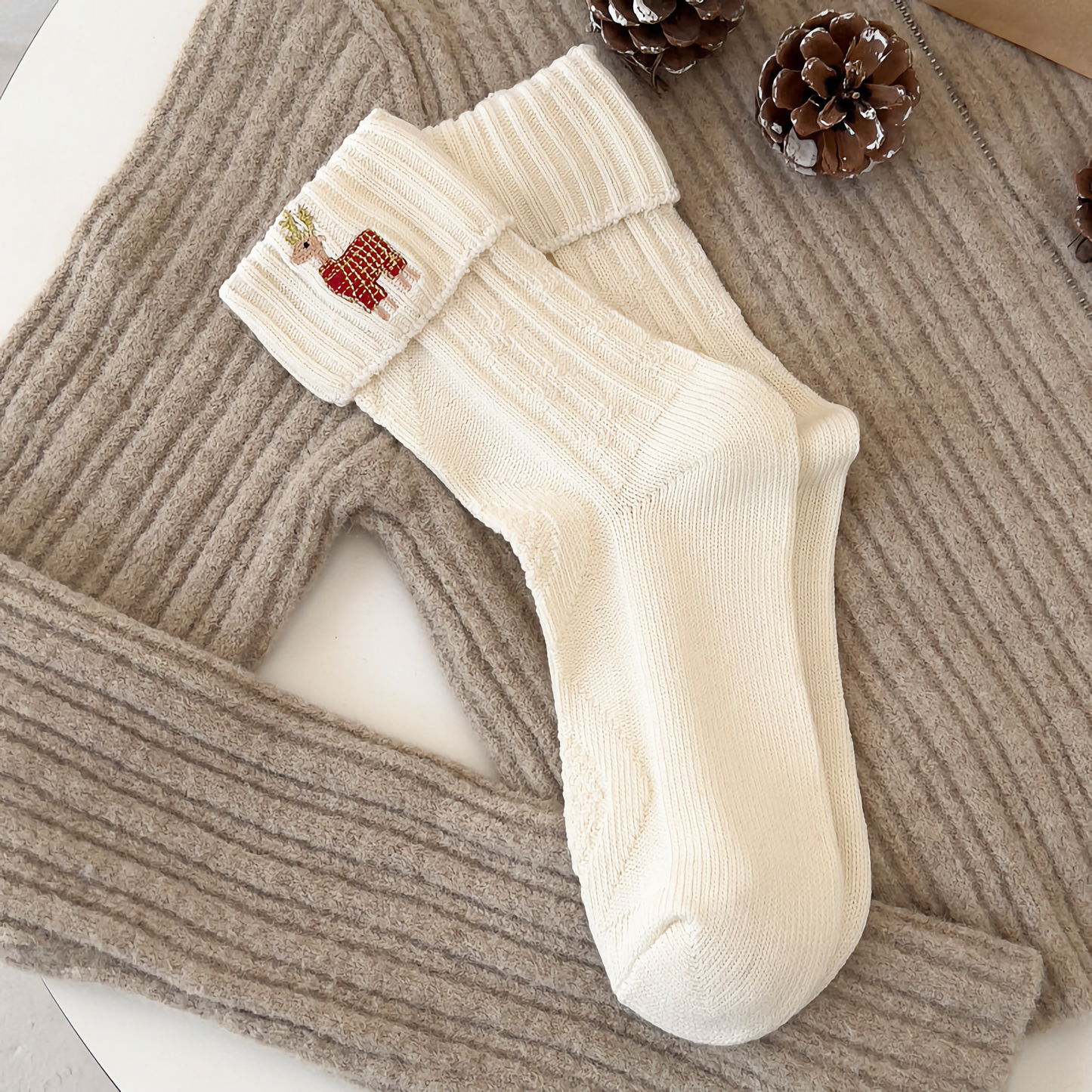 2-Pack Women’s Christmas Socks – Cute Embroidered Cotton