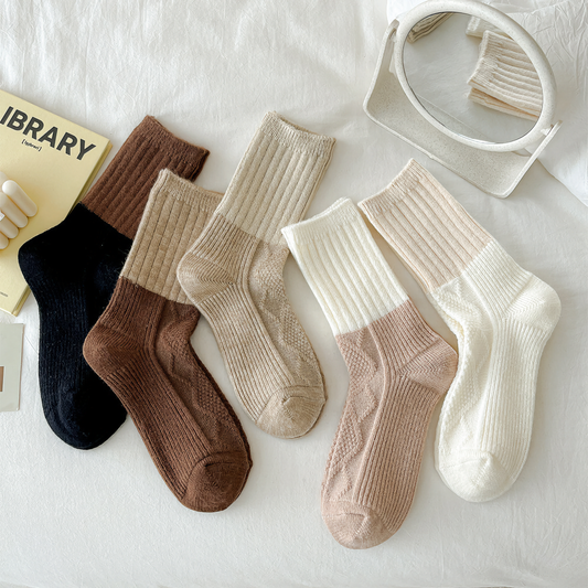 2-Pack Women's Vintage Warm Wool Socks: Color-Block Wool Socks