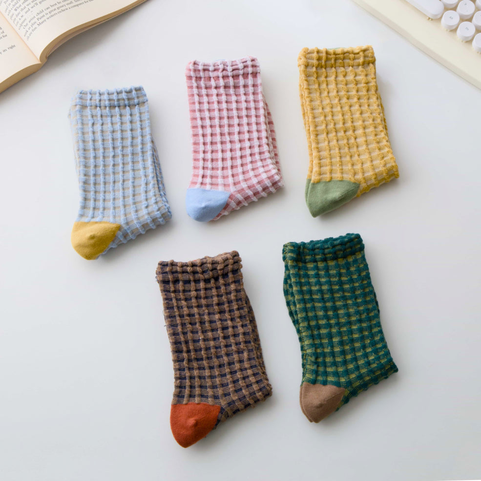 2-Pack Women’s Cotton Waffle Crew Socks – Soft Bubble Texture