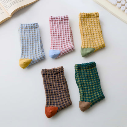 2-Pack Women’s Cotton Waffle Crew Socks – Soft Bubble Texture