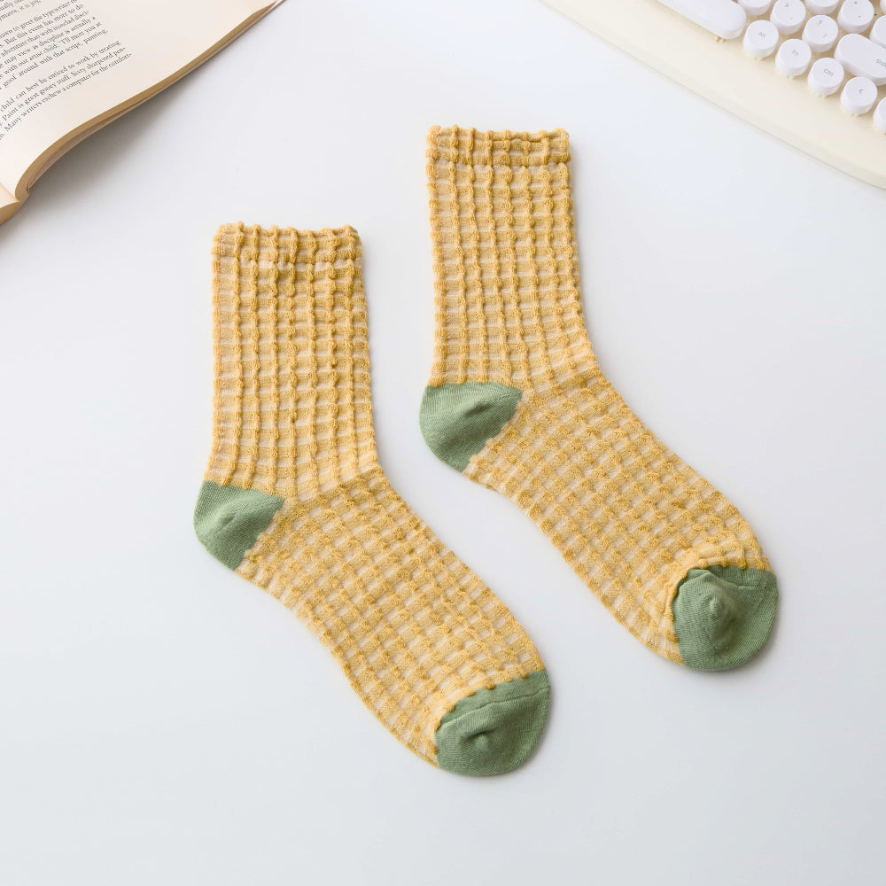 2-Pack Women’s Cotton Waffle Crew Socks – Soft Bubble Texture