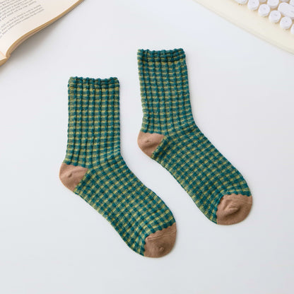 2-Pack Women’s Cotton Waffle Crew Socks – Soft Bubble Texture