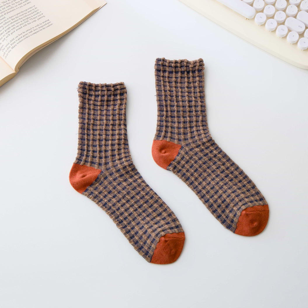 2-Pack Women’s Cotton Waffle Crew Socks – Soft Bubble Texture