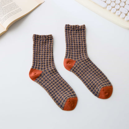 2-Pack Women’s Cotton Waffle Crew Socks – Soft Bubble Texture
