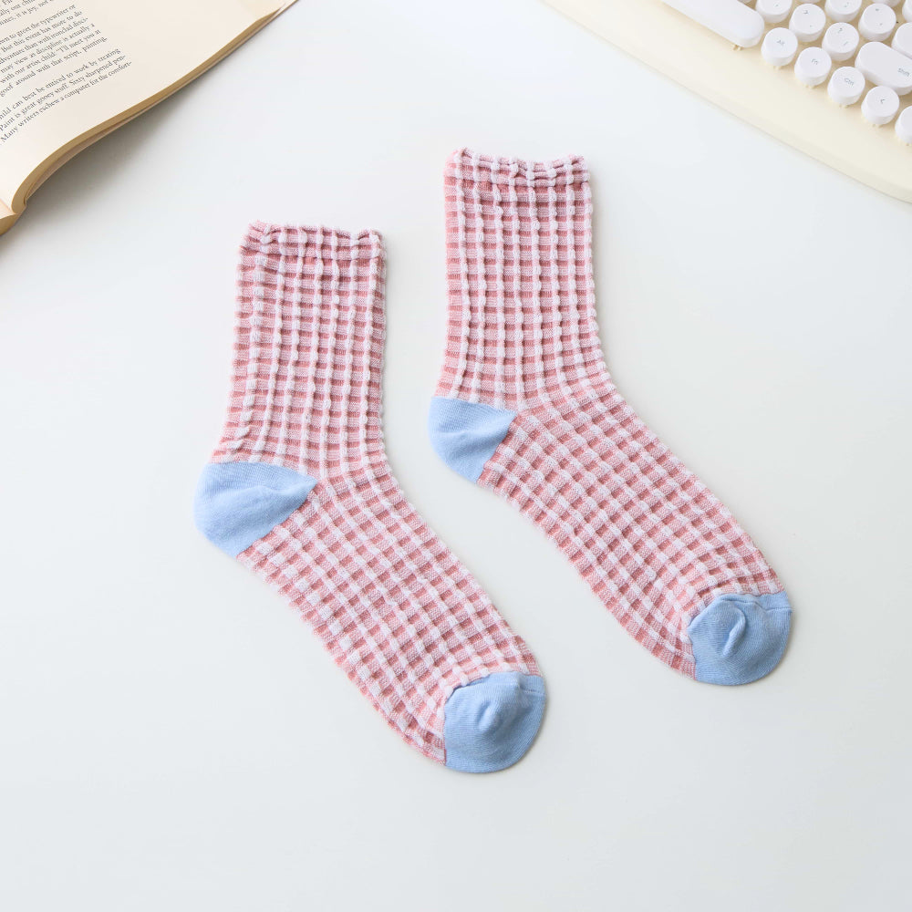 2-Pack Women’s Cotton Waffle Crew Socks – Soft Bubble Texture