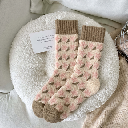2-Pack Women's Thick Wool Socks for Winter - Cozy Pink Warmth