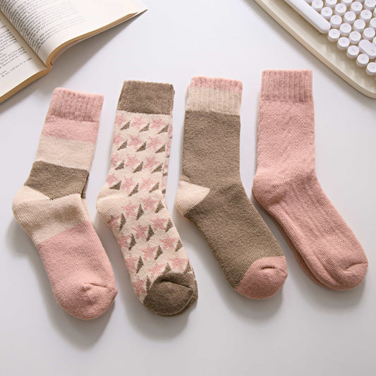 2-Pack Women's Thick Wool Socks for Winter - Cozy Pink Warmth