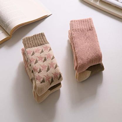 2-Pack Women's Thick Wool Socks for Winter - Cozy Pink Warmth