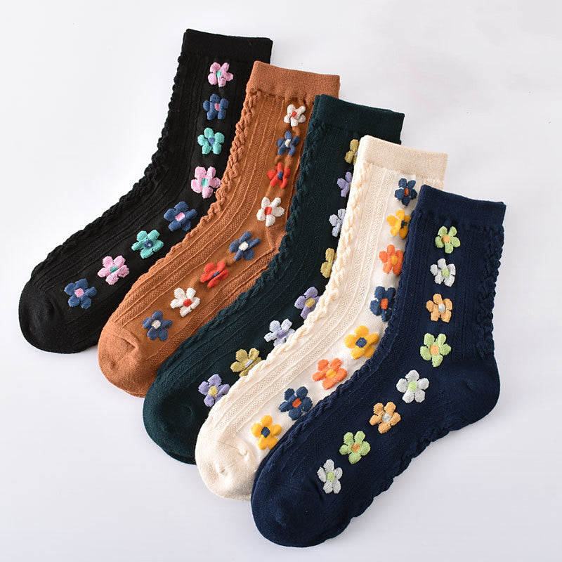 2-Pack Cute Floral Socks: Cozy Knitted Cotton Comfort for Women