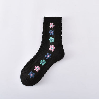 2-Pack Cute Floral Socks: Cozy Knitted Cotton Comfort for Women