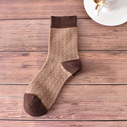 5-Pack Retro Fall/Winter Coffee Brown Cotton Socks for Women
