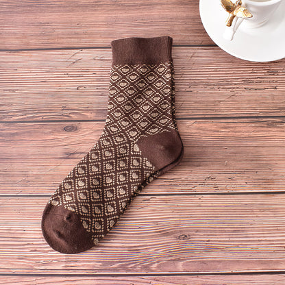 5-Pack Retro Fall/Winter Coffee Brown Cotton Socks for Women