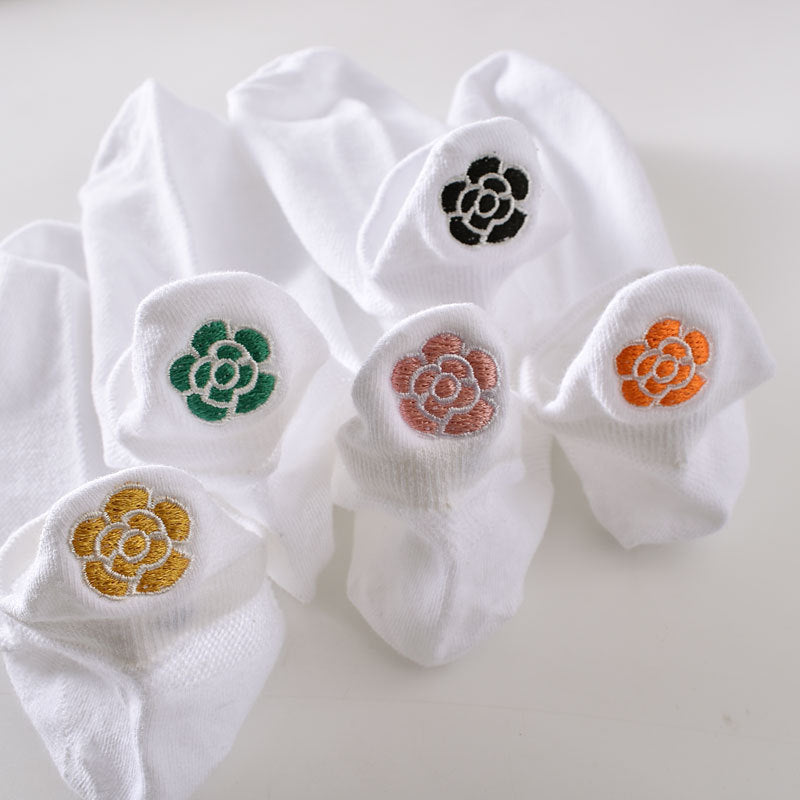 5-Pack Elegant Floral Ankle Socks: Premium Knitted Cotton Low Cut