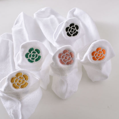 5-Pack Elegant Floral Ankle Socks: Premium Knitted Cotton Low Cut