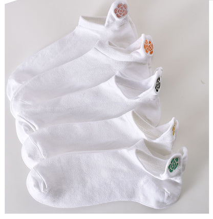5-Pack Elegant Floral Ankle Socks: Premium Knitted Cotton Low Cut