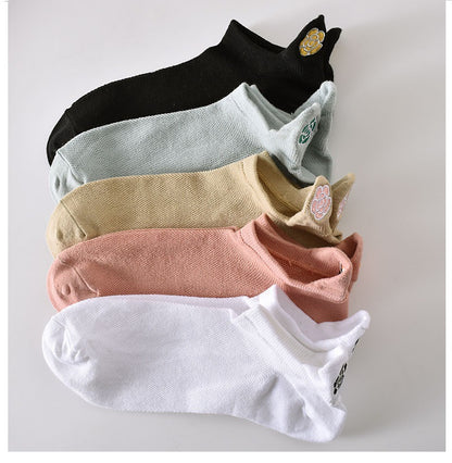 5-Pack Elegant Floral Ankle Socks: Premium Knitted Cotton Low Cut