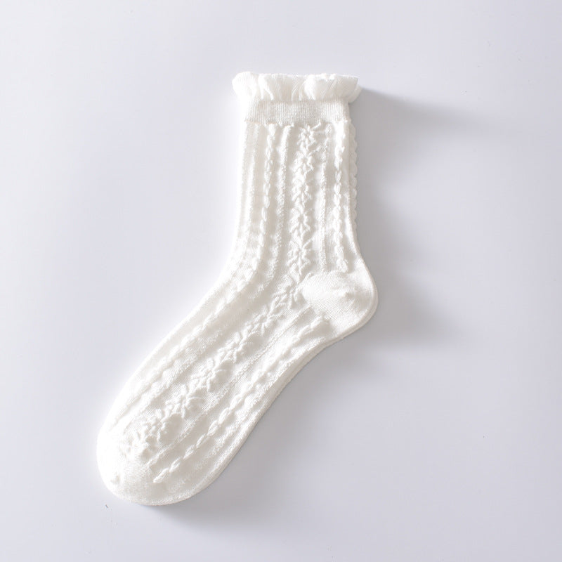 2-Pack Black and White Cotton Socks: Elegant Floral Patterns for Sophisticated Style
