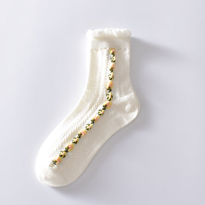 2-Pack Black and White Cotton Socks: Elegant Floral Patterns for Sophisticated Style