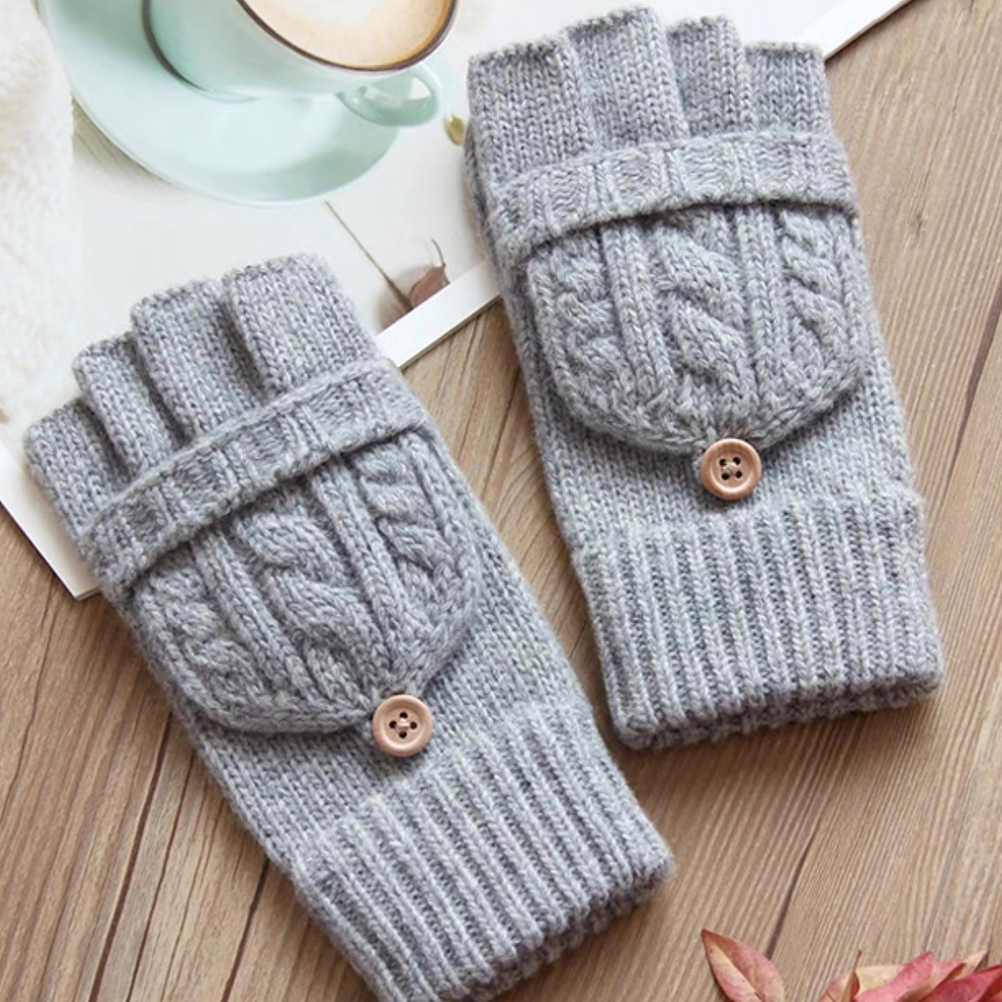 Flip-Cover Wool Gloves for Women, Fingerless & Warm for Fall/Winter