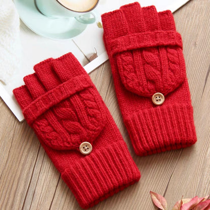 Flip-Cover Wool Gloves for Women, Fingerless & Warm for Fall/Winter