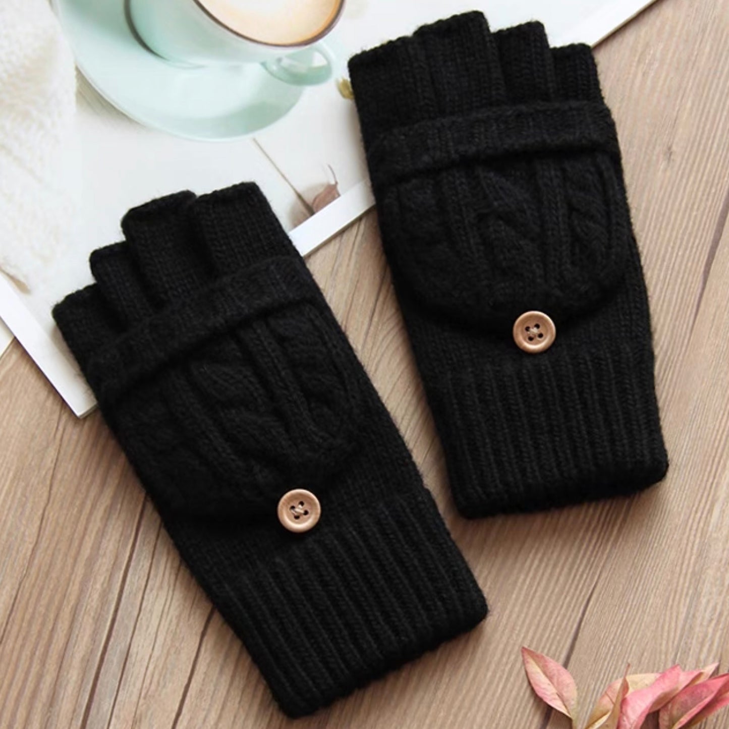 Flip-Cover Wool Gloves for Women, Fingerless & Warm for Fall/Winter