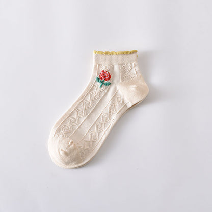 5-Pack Floral Elegance: Premium Knitted Cotton Low Cut Socks