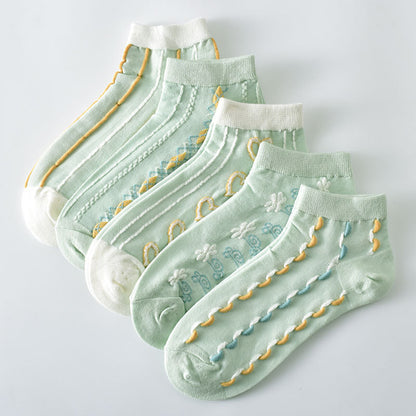 5-Pack Mint Green Ankle Socks: Premium Knitted Cotton Low Cut Comfort