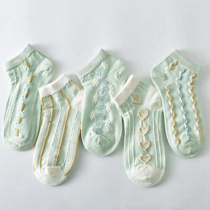 5-Pack Mint Green Ankle Socks: Premium Knitted Cotton Low Cut Comfort
