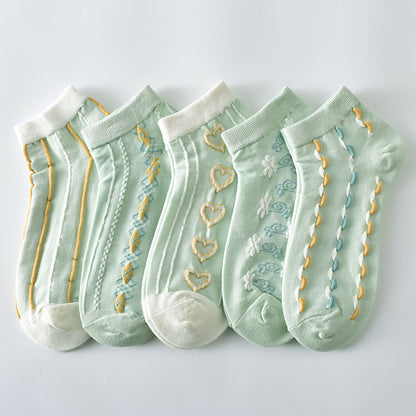 5-Pack Mint Green Ankle Socks: Premium Knitted Cotton Low Cut Comfort