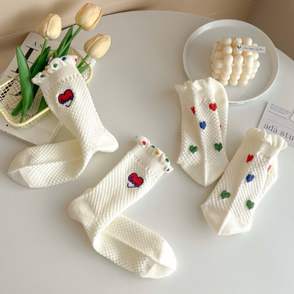 Cute Heart & Polka Dot Women's Cotton Socks - Versatile Style