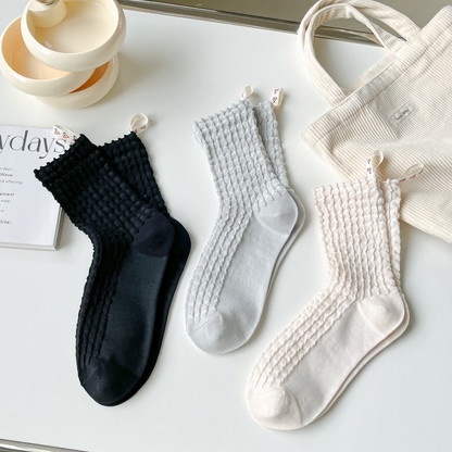 2-Pack Minimalist Solid Colour Cotton Socks with Heart Ribbon Design