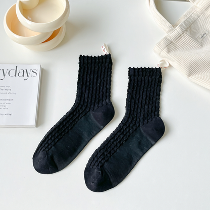 2-Pack Minimalist Solid Colour Cotton Socks with Heart Ribbon Design