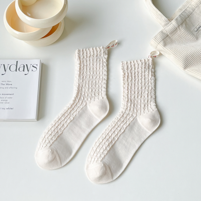 2-Pack Minimalist Solid Colour Cotton Socks with Heart Ribbon Design