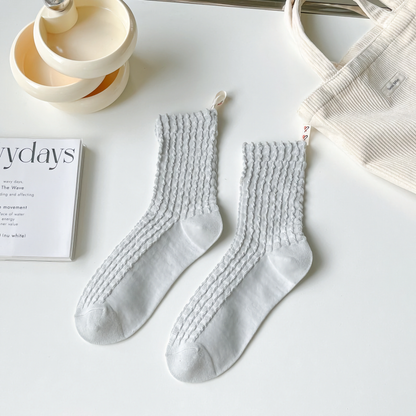 2-Pack Minimalist Solid Colour Cotton Socks with Heart Ribbon Design