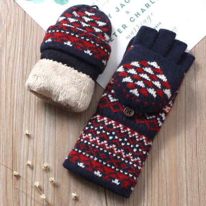 Woolen Half-Finger Gloves with Flip-Cover, Women's Winter Warmth
