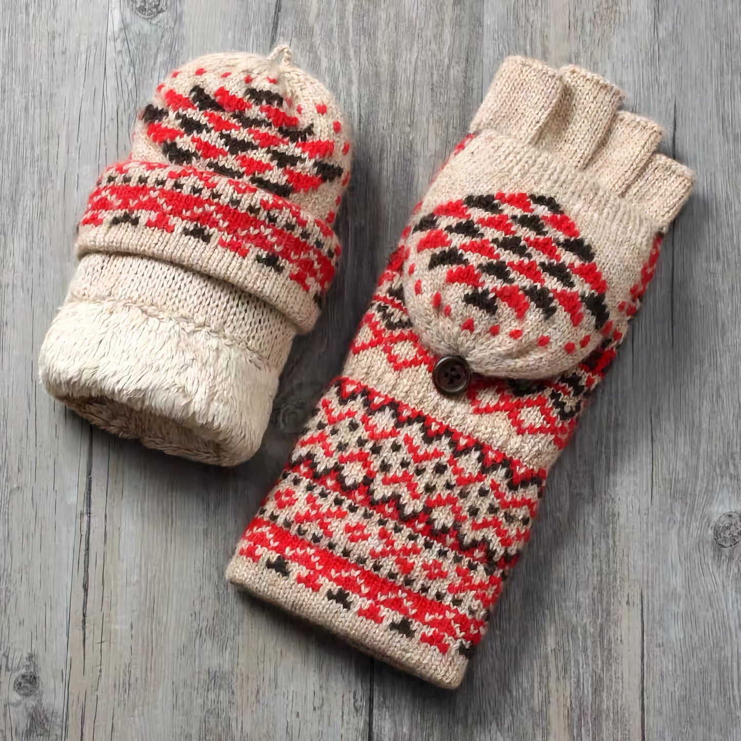 Woolen Half-Finger Gloves with Flip-Cover, Women's Winter Warmth