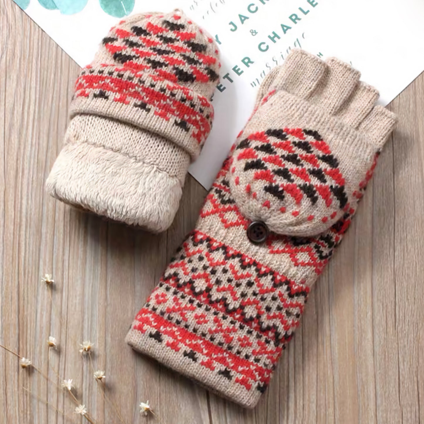Woolen Half-Finger Gloves with Flip-Cover, Women's Winter Warmth