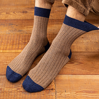 2-Pack Men's Color Block Rib Socks - Men's Pure Cotton Socks