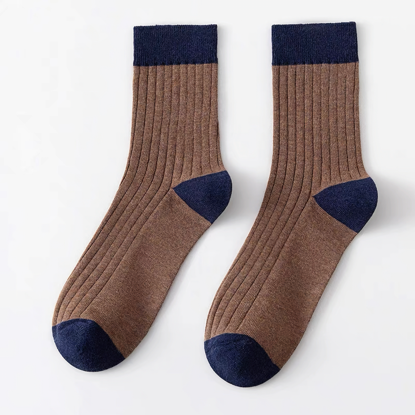 2-Pack Men's Color Block Rib Socks - Men's Pure Cotton Socks