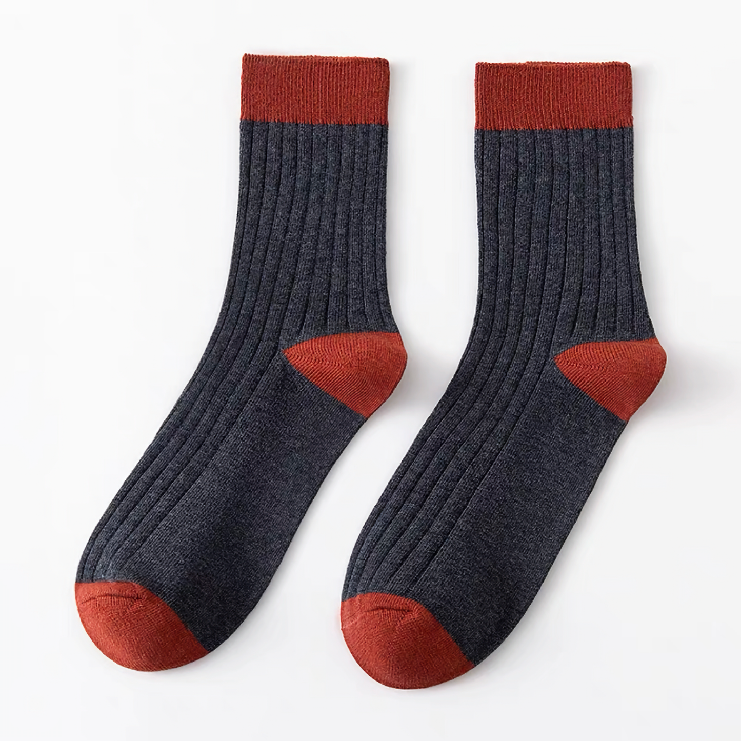 2-Pack Men's Color Block Rib Socks - Men's Pure Cotton Socks
