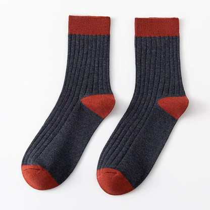 2-Pack Men's Color Block Rib Socks - Men's Pure Cotton Socks