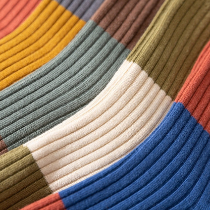 2-Pack Men's Casual Color Block Cotton Socks - Stylish & Comfortable
