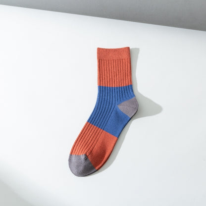 2-Pack Men's Casual Color Block Cotton Socks - Stylish & Comfortable