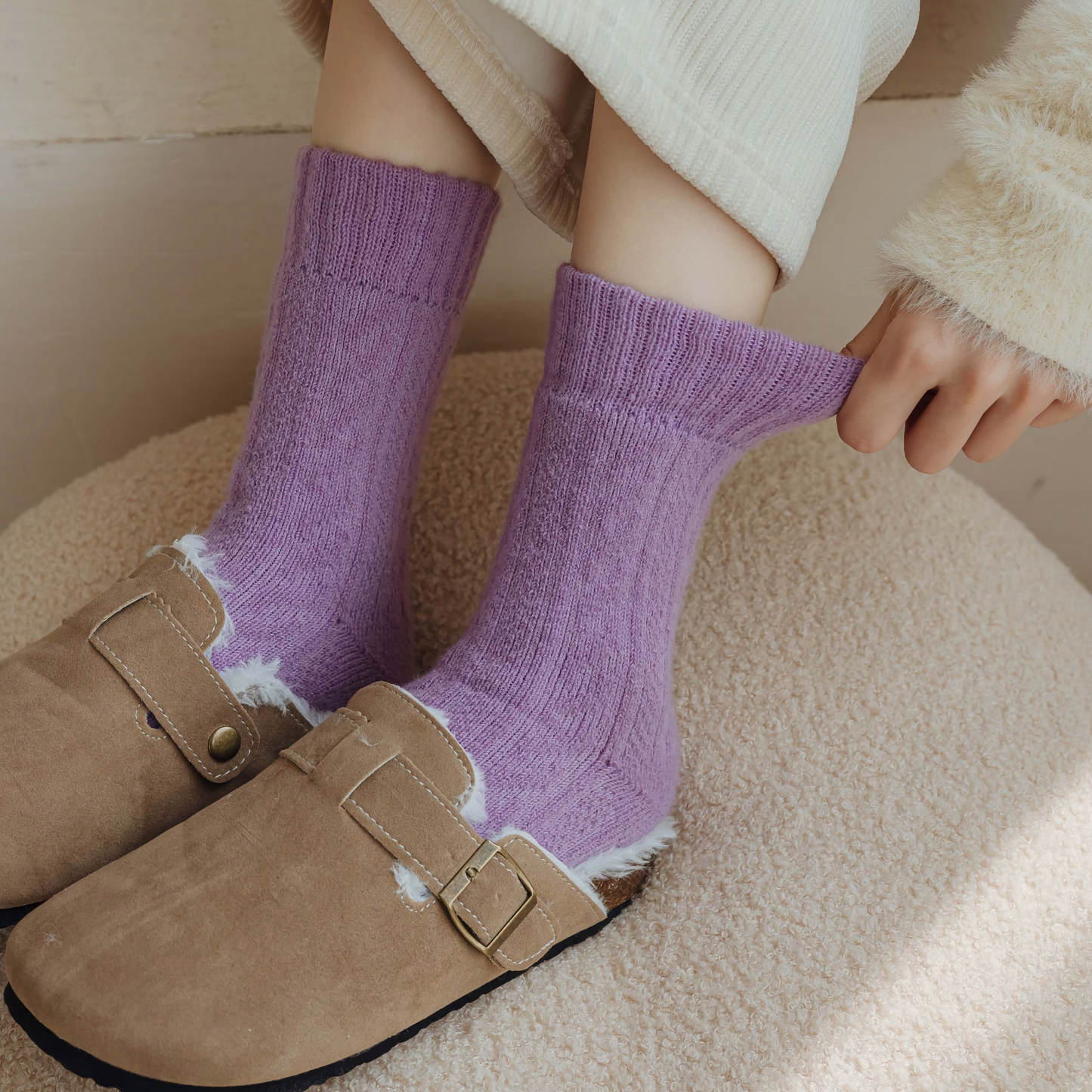 2-Pack Women's Purple Wool Socks for Winter - Thick & Warm