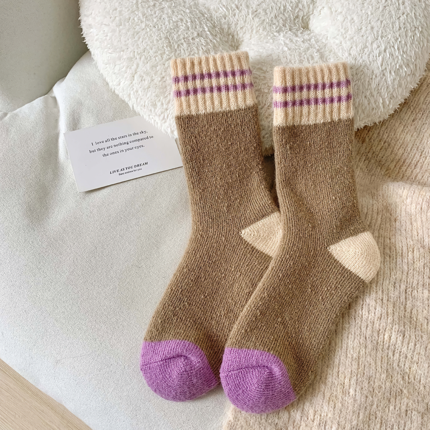 2-Pack Women's Purple Wool Socks for Winter - Thick & Warm