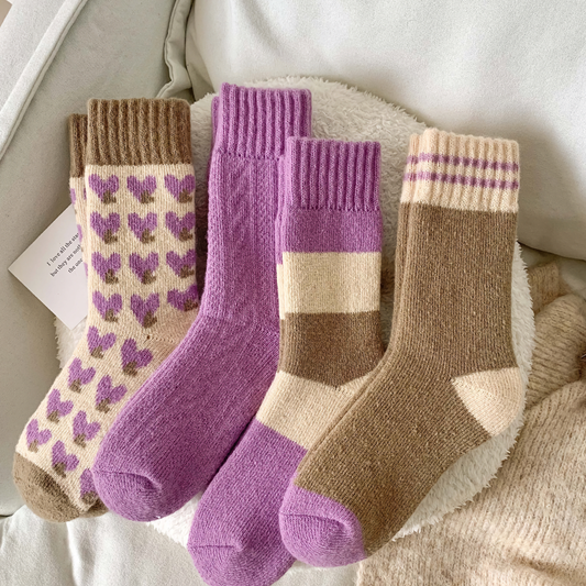2-Pack Women's Purple Wool Socks for Winter - Thick & Warm