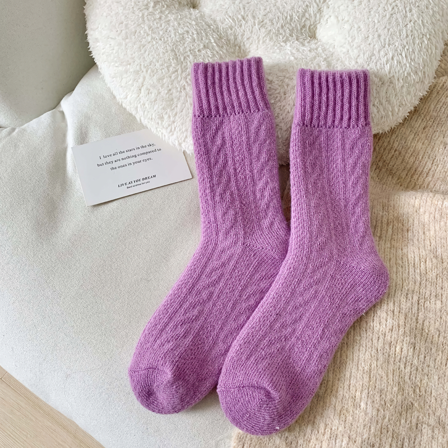 2-Pack Women's Purple Wool Socks for Winter - Thick & Warm